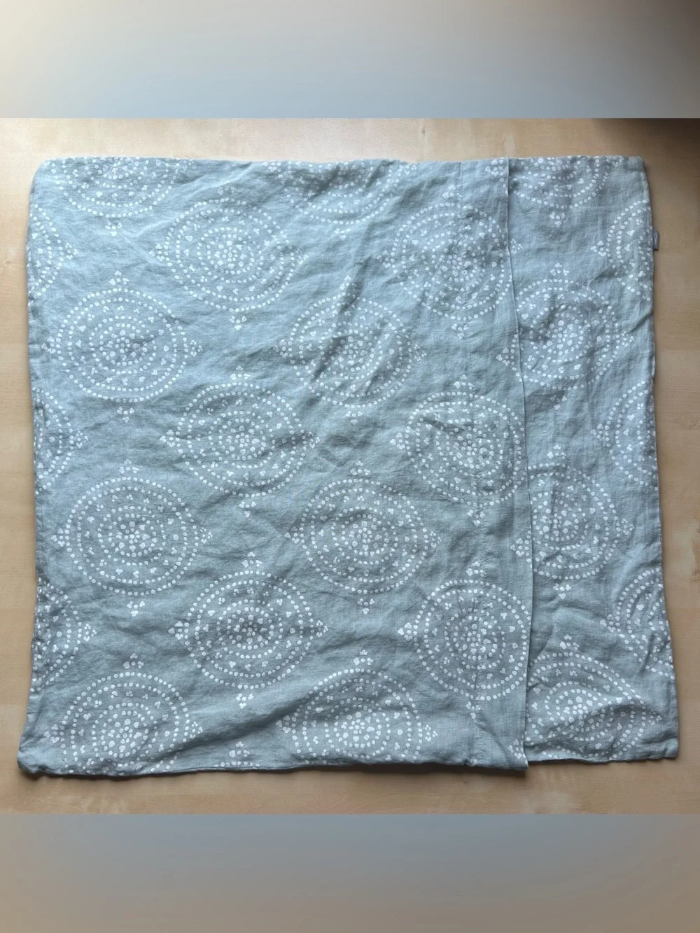 Serena & Lily Seafoam Linen Euro Sham Covers with White Dot Medallion Print